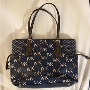 Michael Kors Blue and Brown Logo Tote